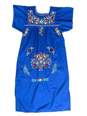 Vintage Women's Floral Embroidered Midi Dress Hippie Boho Style Festival Small